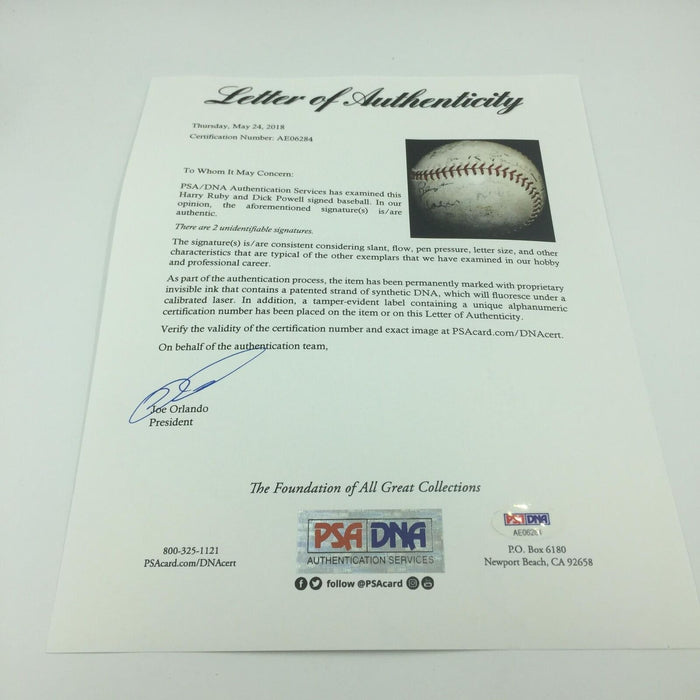 Rare 1934 Dick Powell & Harry Ruby Signed Game Used National League Baseball PSA