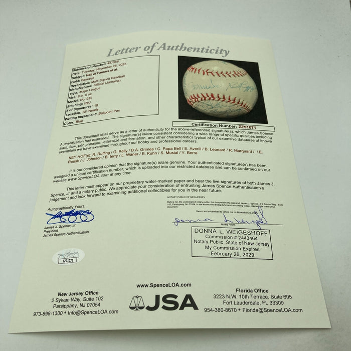Hall Of Fame Multi Signed Baseball Red Ruffing Goose Goslin Rube Marquard JSA