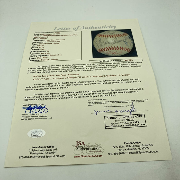 1969 New York Mets WS Champs Team Signed Baseball Tom Seaver Nolan Ryan JSA COA