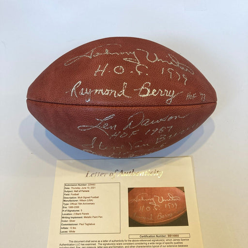 Johnny Unitas HOF 1979 Len Dawson HOF 1987 Multi Signed NFL Football JSA COA