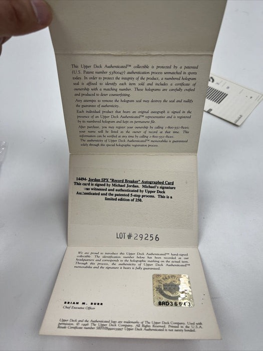 1996 SPx Record Breaker Michael Jordan AUTO /250 BGS Auto 9 UDA Upper Deck COA