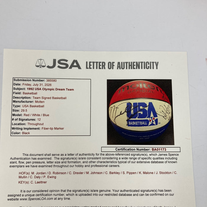 1992 Dream Team Olympics Team USA Signed Basketball Michael Jordan 12 Sigs JSA