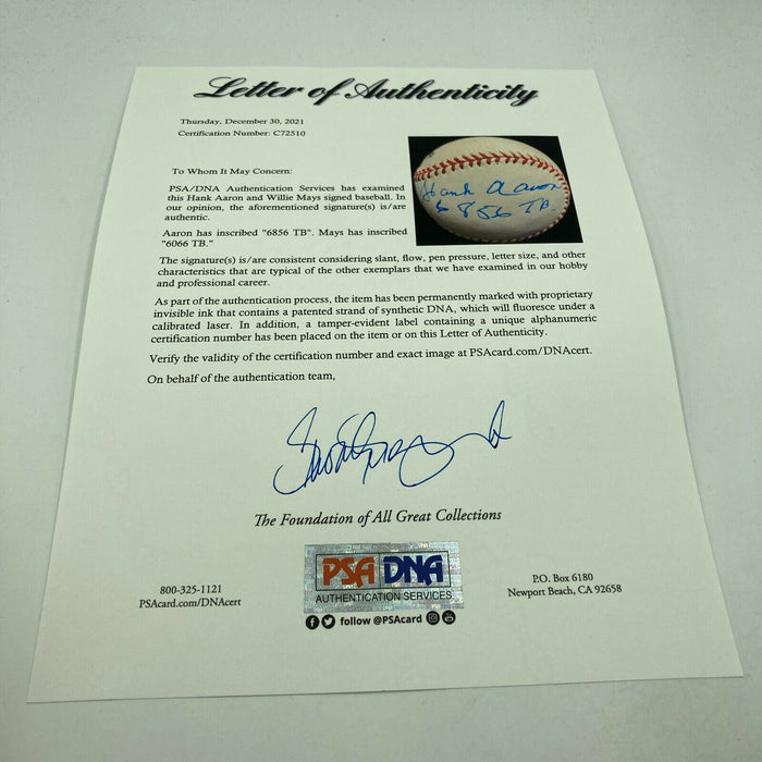Beautiful Willie Mays & Hank Aaron Total Baseball Signed Baseball PSA DNA COA