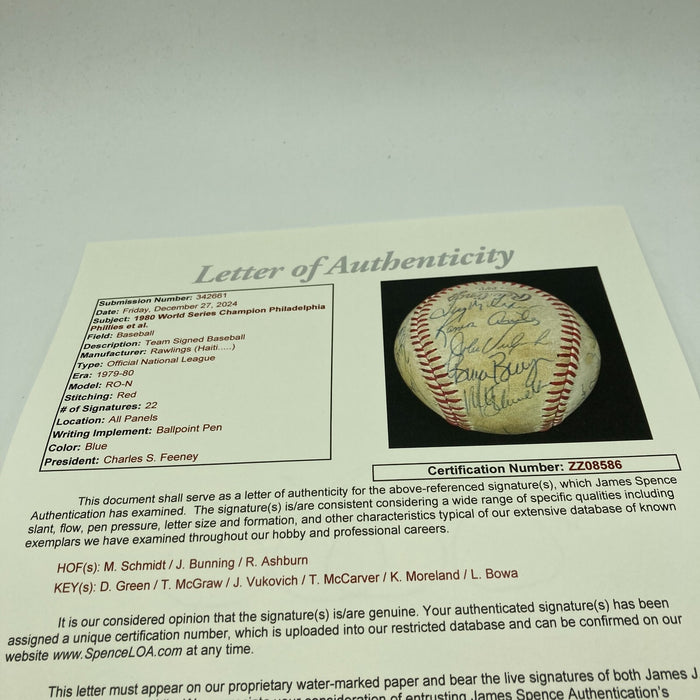 1980 Philadelphia Phillies World Series Champs Team Signed Game Baseball JSA