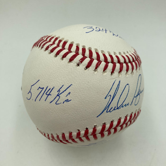 Nolan Ryan Signed Heavily Inscribed STAT Baseball PSA DNA Graded GEM MINT 10