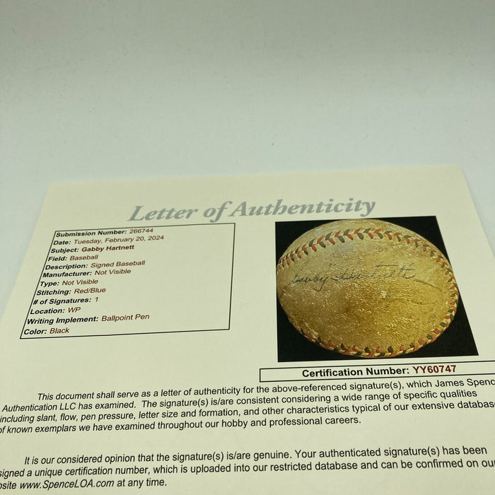 Leo Gabby Hartnett Single Signed 1920's National League Baseball JSA COA
