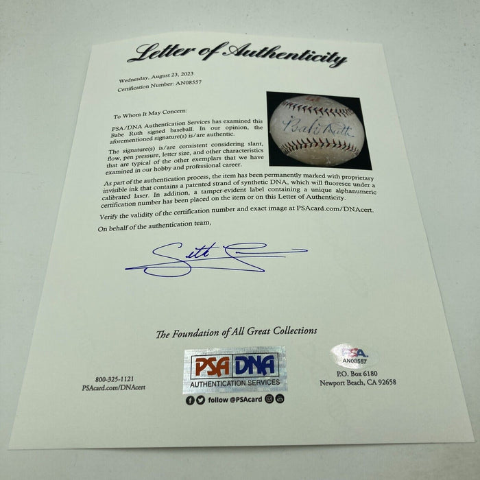 Babe Ruth Single Signed 1927 American League Baseball PSA DNA COA