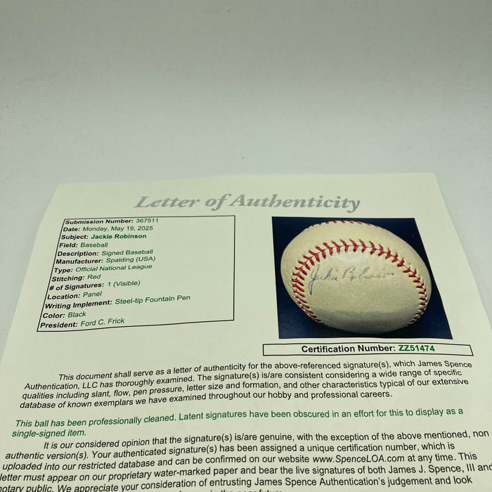 Jackie Robinson Rookie Signed 1940's National League Frick Baseball JSA COA