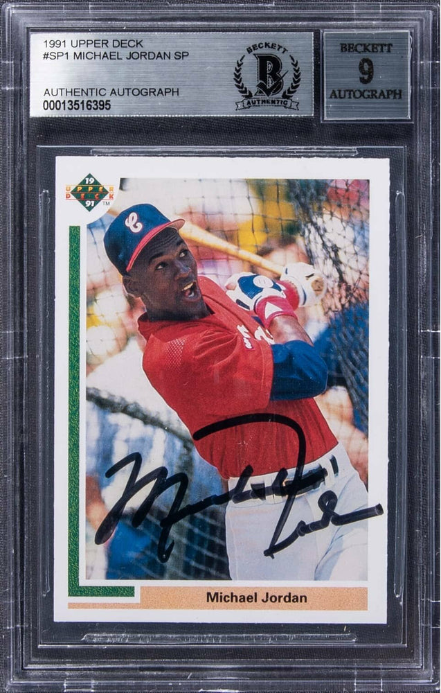 rare 1991 upper deck baseball cards 1991 Upper Deck Michael Jordan Signed Autographed Baseball Rookie RC B — Showpieces Sports