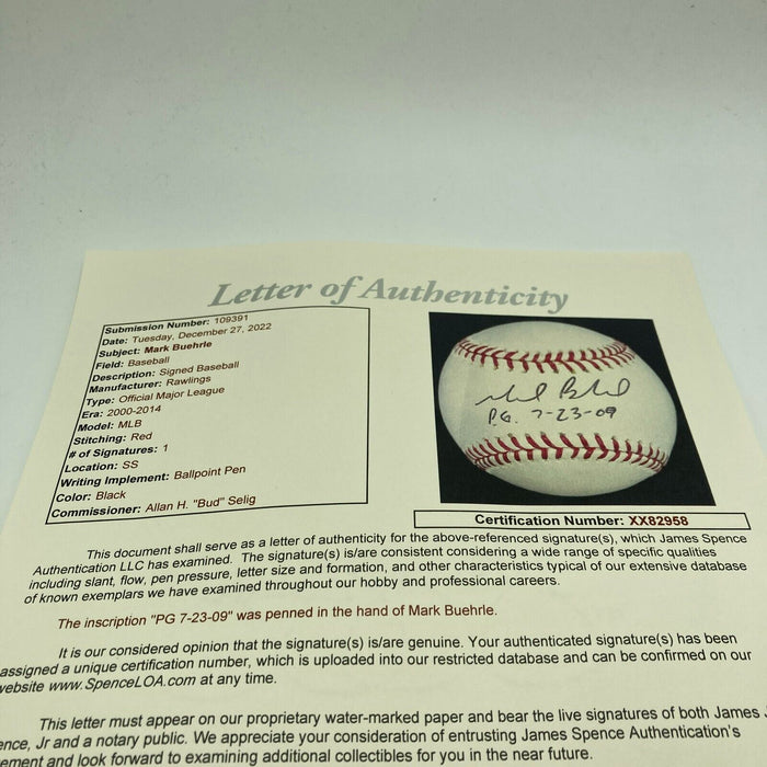 Mark Buehrle Perfect Game 7-23-2009 Signed Major League Baseball JSA COA