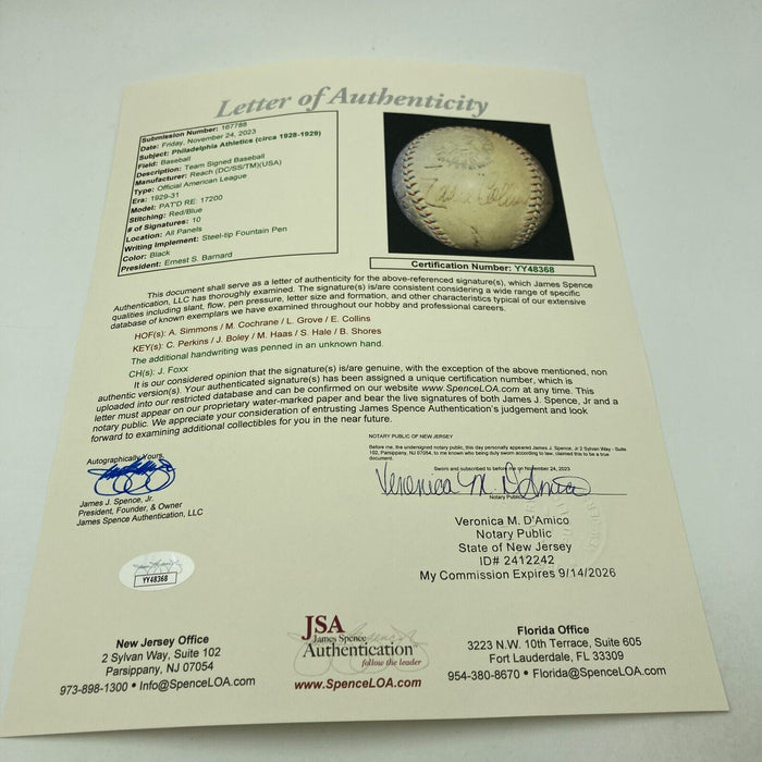 Eddie Collins Al Simmons Cochrane 1929 A's W.S Champs Team Signed Baseball JSA