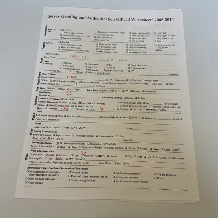The Finest 1987-88 Larry Bird Game Used Boston Celtics Home Jersey MEARS A10