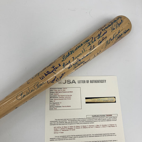 Beautiful Hall Of Fame Multi Signed Baseball Bat 41 Sigs Ted Williams Mays JSA