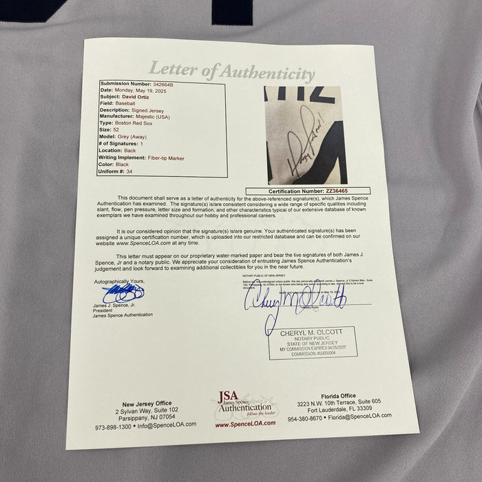 David Ortiz Signed Game Issued Boston Red Sox Majestic Jersey JSA COA