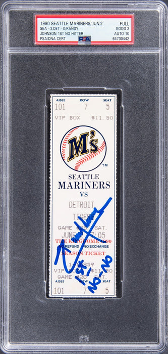 Randy Johnson First No-Hitter Signed Full Ticket June 2, 1990 PSA Auto 10