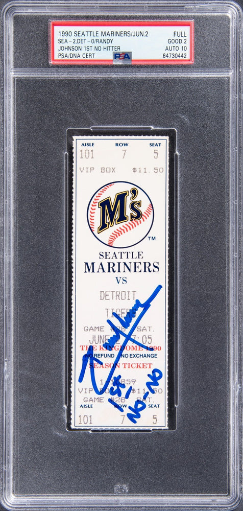 Randy Johnson First No-Hitter Signed Full Ticket June 2, 1990 PSA Auto 10