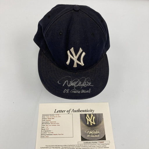 Derek Jeter Signed 2008 Game Used New York Yankees Baseball Hat JSA & Steiner