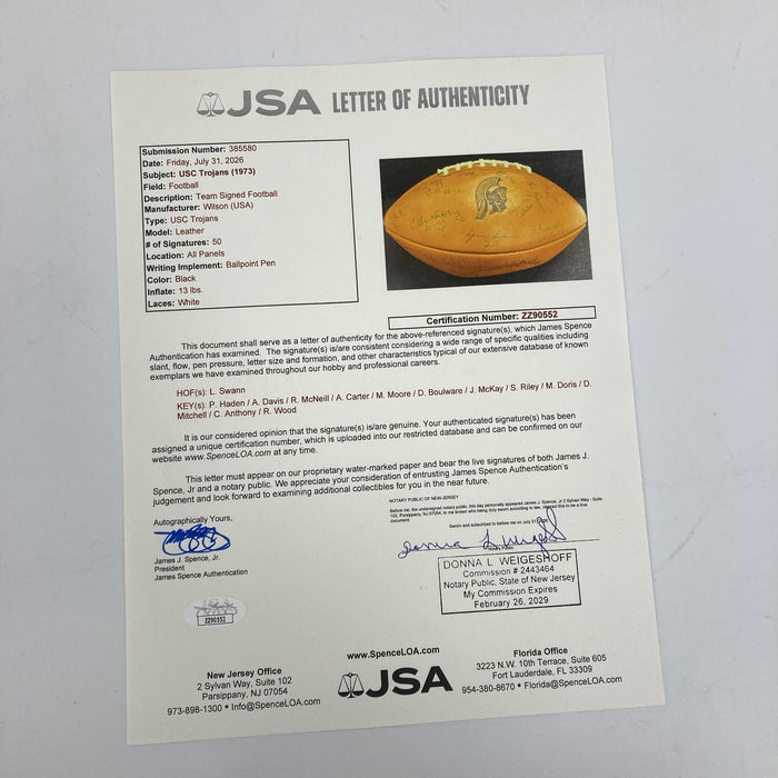 1973 USC Trojans Pac-8 champions Team Signed Football Lynn Swann JSA COA