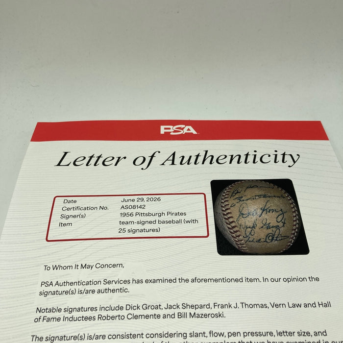 Roberto Clemente 1956 Pittsburgh Pirates Team Signed Baseball PSA DNA COA