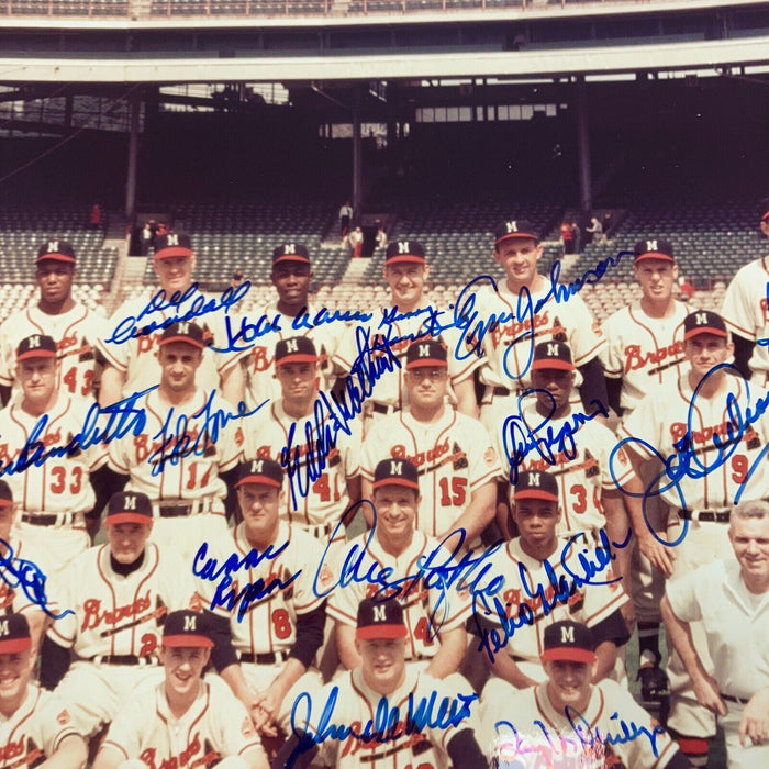 1957 Milwaukee Braves World Series Champs Team Signed 11x14 Photo Hank Aaron JSA
