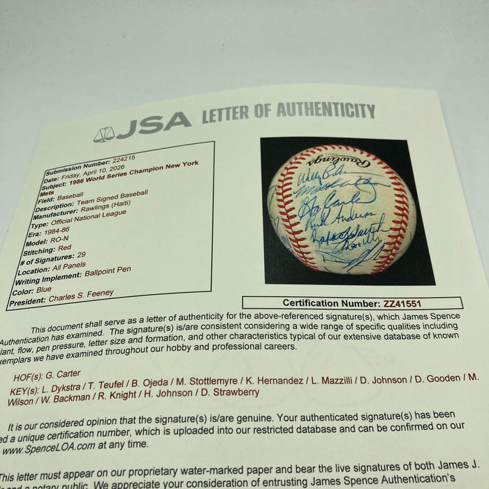 1986 New York Mets World Series Champs Team Signed Vintage NL Baseball JSA COA