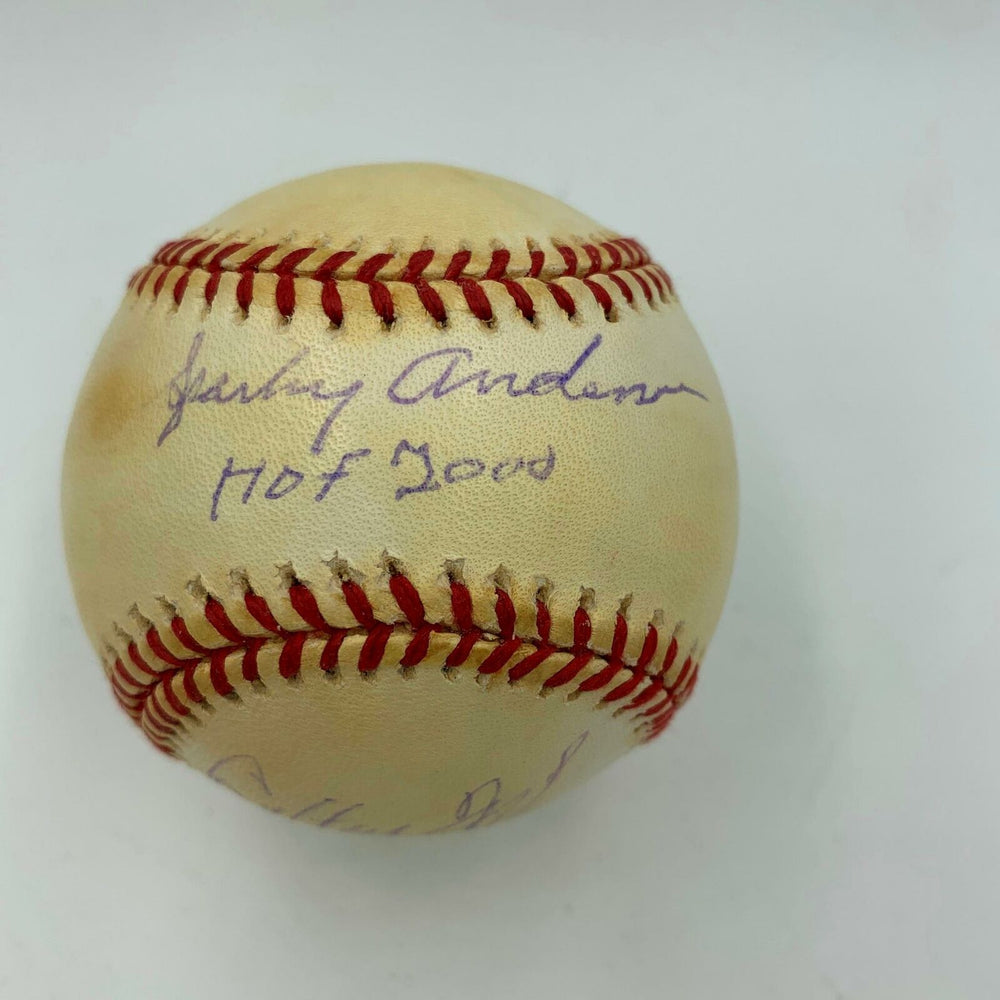 Sparky Anderson Carlton Fisk Tony Perez HOF Class Of 2000 Signed Baseball JSA