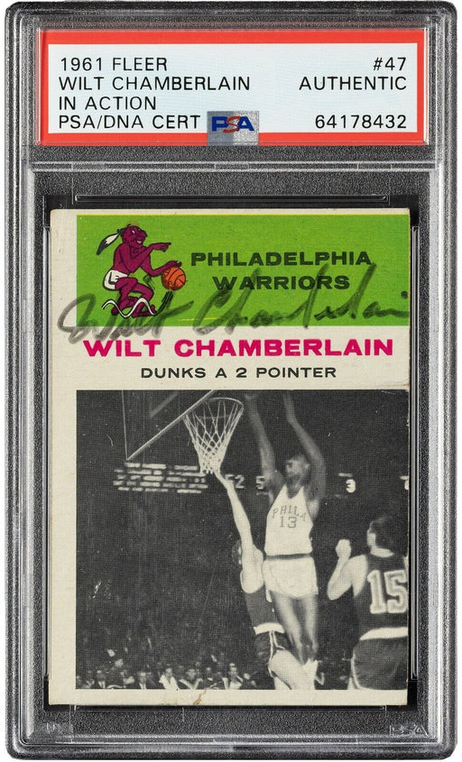 1961 Fleer Wilt Chamberlain Signed Rookie RC #47 PSA DNA POP 2!
