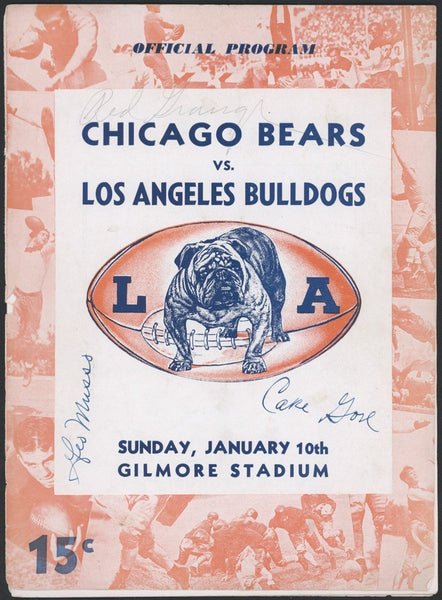 Red Grange 1937 Chicago Bears vs Los Angeles Bulldogs Signed Program