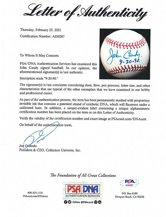 RARE John Candy Single Signed American League Baseball Movie Star PSA DNA COA