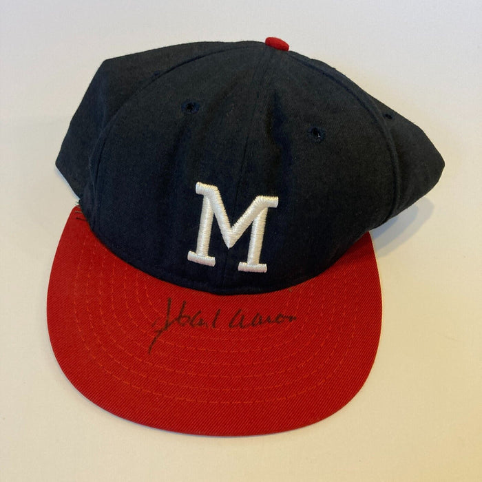 Hank Aaron Signed Vintage Milwaukee Braves Hat PSA DNA COA