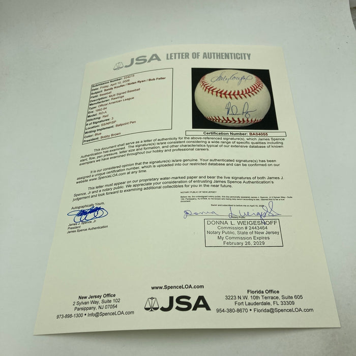 Beautiful Sandy Koufax & Nolan Ryan Signed American League Baseball JSA COA
