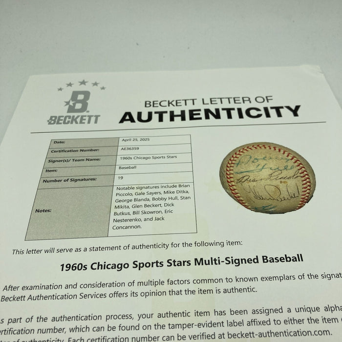 Brian Piccolo 1960's Chicago Greats Signed Baseball PSA DNA & Beckett COA