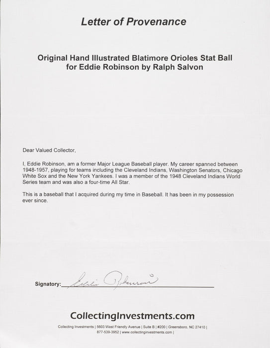 Beautiful Eddie Robinson Hand Painted George Sosnak Folk Art Signed Baseball