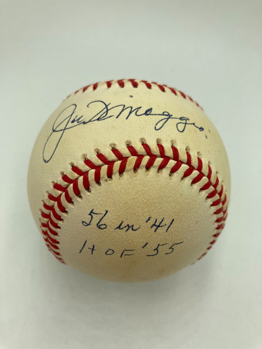Joe Dimaggio Signed Heavily Inscribed STAT Baseball JSA COA