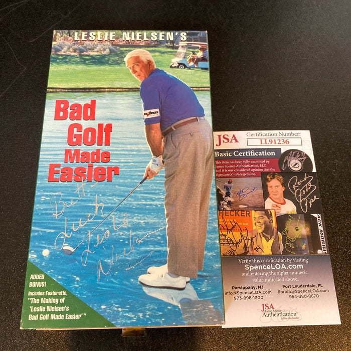 Leslie Nielsen Signed Autographed Bad Golf Made Easier VHS Movie With JSA COA