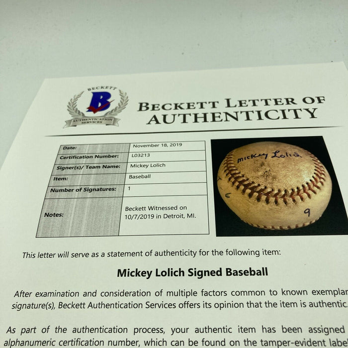 Mickey Lolich Signed Career Win No. 32 Final Out Game Used Baseball Beckett COA