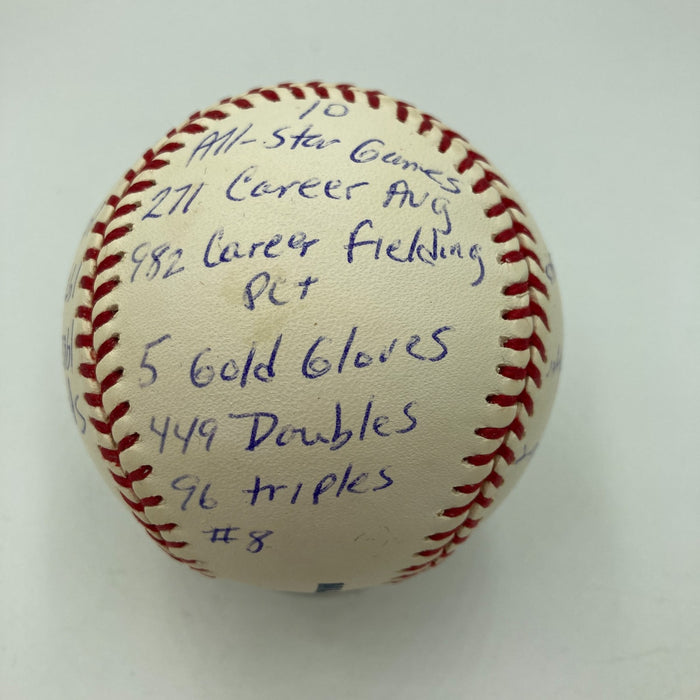 Joe Morgan Signed Heavily Inscribed Career STAT Baseball Reggie Jackson COA