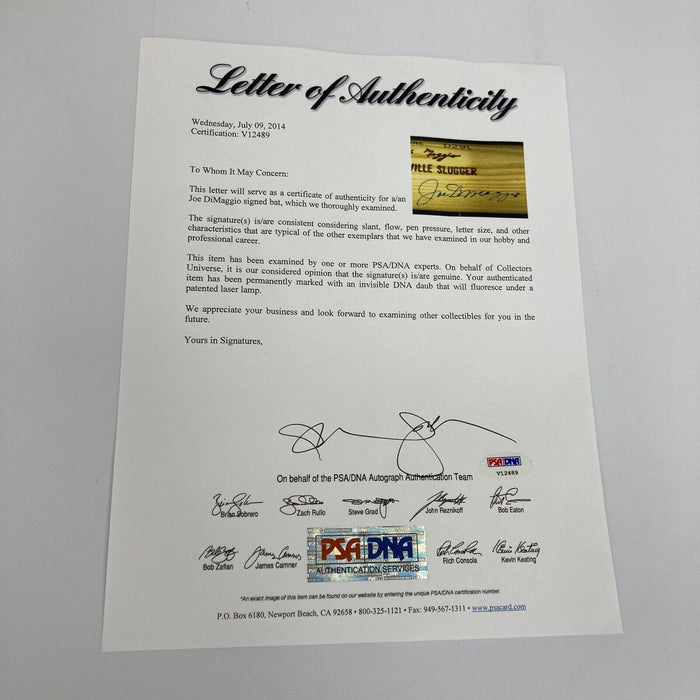 MINT Joe DiMaggio Signed Louisville Slugger Game Model Baseball Bat PSA DNA COA