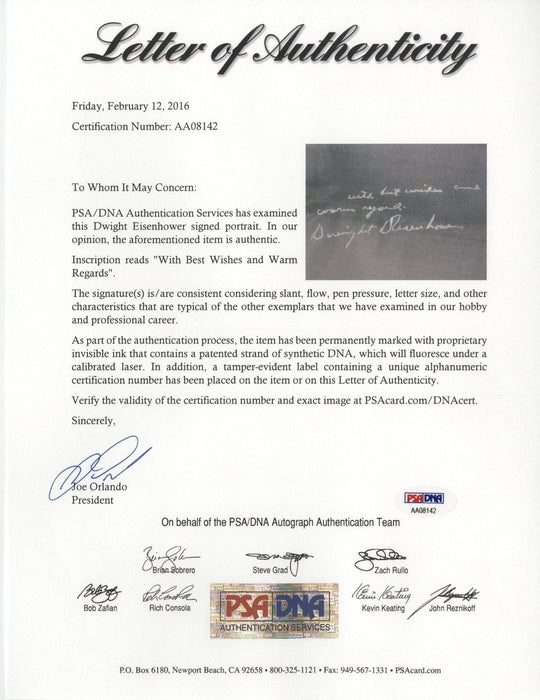 Magnificent President Dwight D Eisenhower Signed Museum Quality Portrait PSA DNA