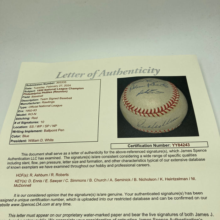 1950 Philadelphia Phillies Whiz Kids NL Champions Team Signed Baseball JSA COA