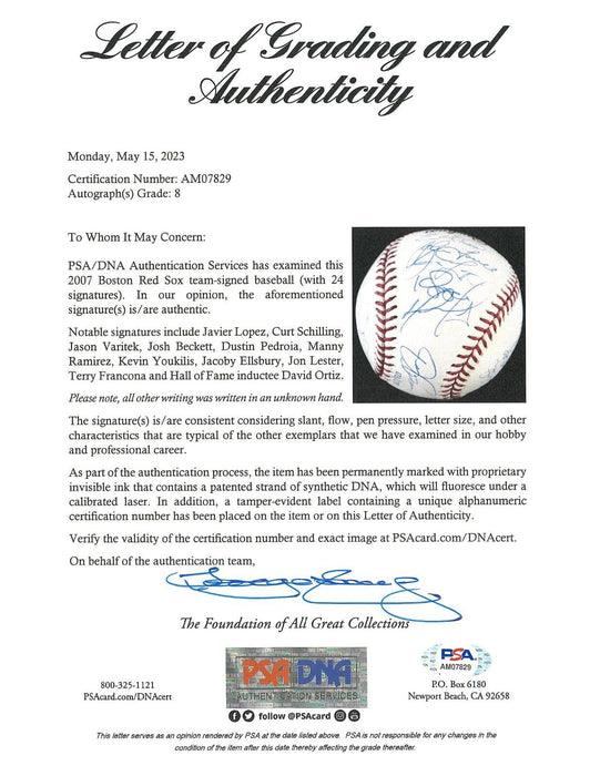 2007 Boston Red Sox World Series Champs Team Signed W.S. Baseball PSA DNA COA