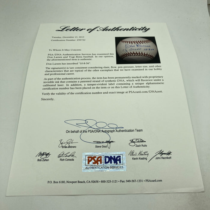 Yogi Berra & Don Larsen Signed Official American League Baseball PSA DNA COA