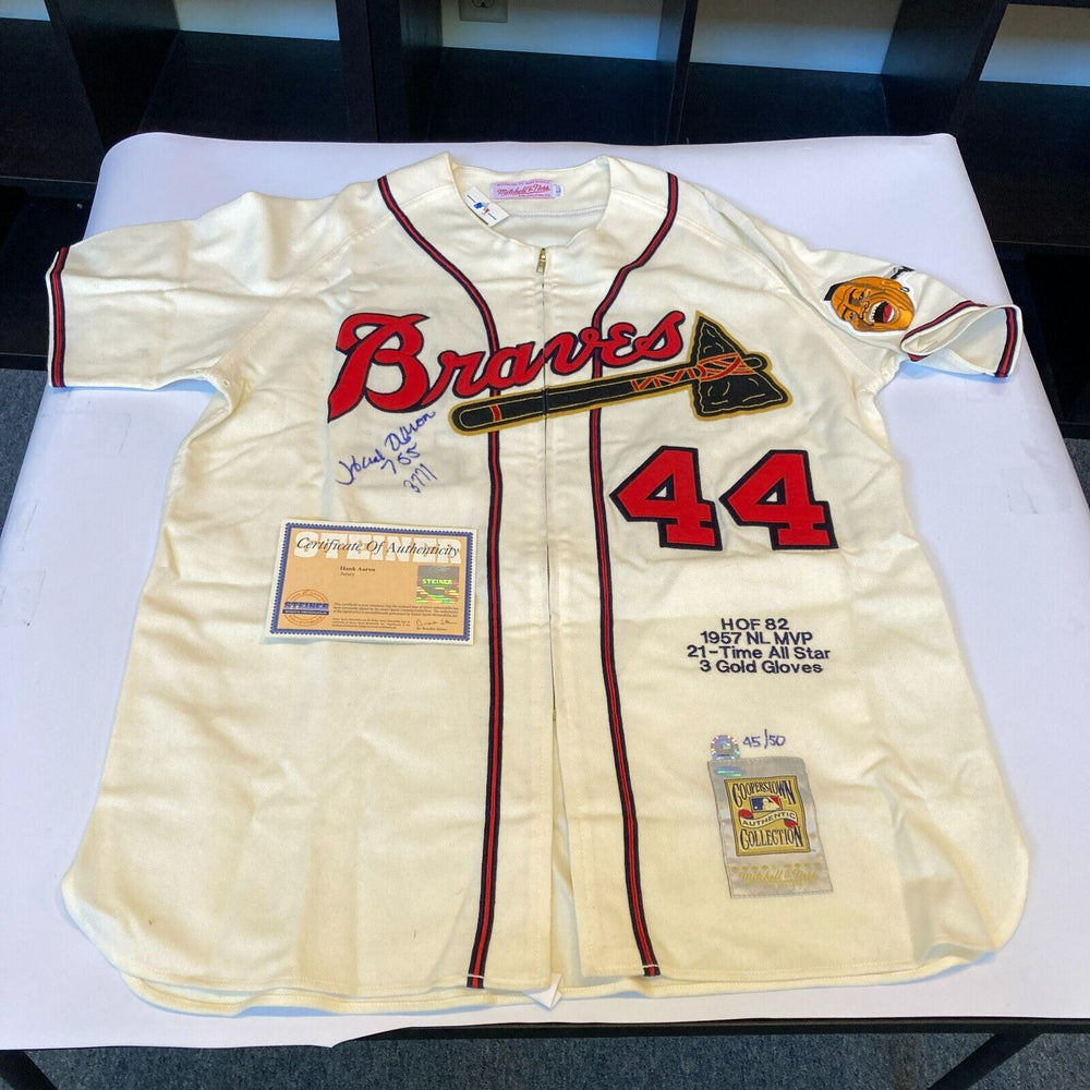 Hank Aaron 755 Home Runs 3771 Hits Signed Milwaukee Braves Jersey Steiner COA