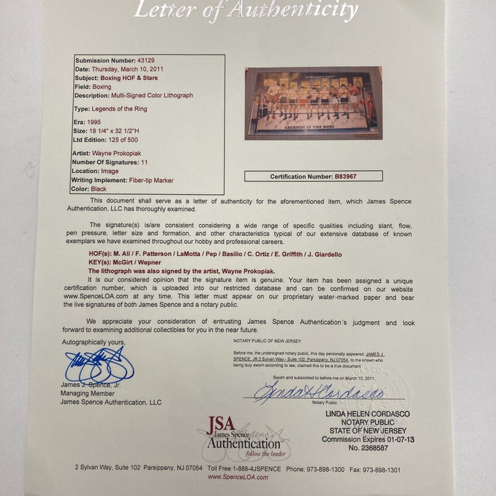 Boxing Legends of the Ring Multi-Signed Photo 11 Sigs Muhammad Ali JSA COA