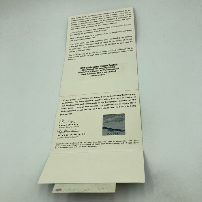 Mickey Mantle Ted Williams Carl Yastrzemski Triple Crown Signed Baseball UDA COA