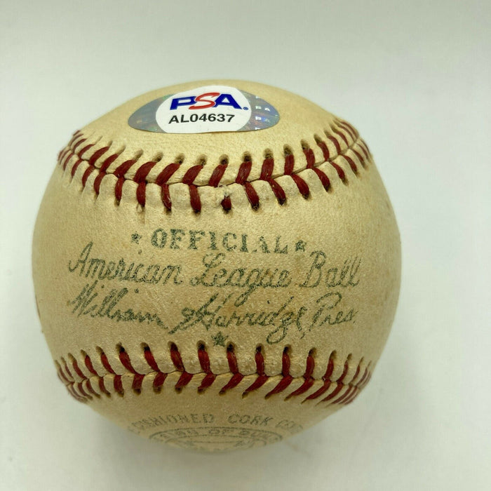 Beautiful Jim Hegan Signed 1950's American League Harridge Baseball PSA DNA COA