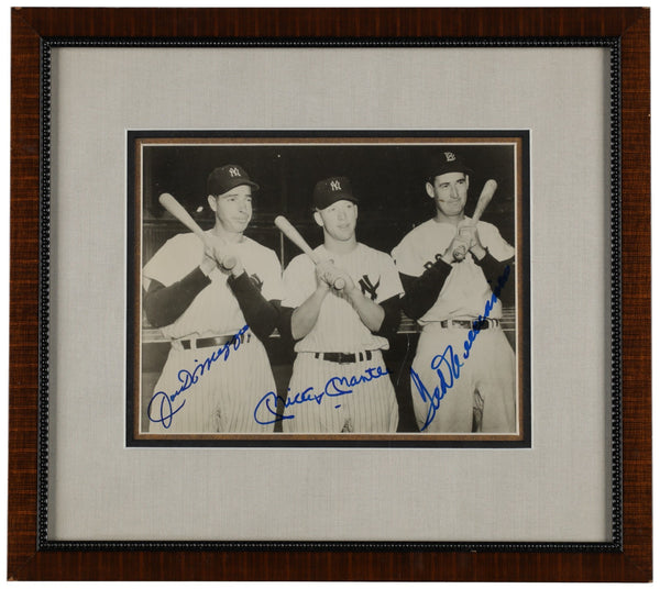 Joe DiMaggio, Mickey Mantle, Ted Williams Signed Framed 8x10 Photo JSA COA