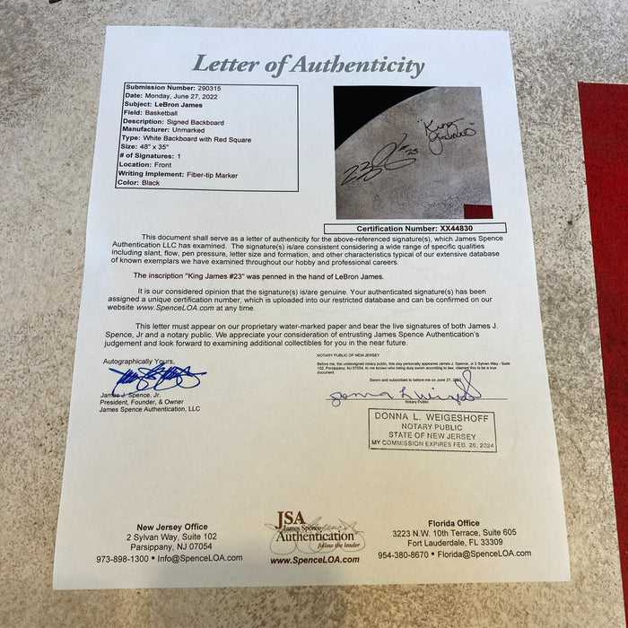 Lebron James "King James" Signed Full Size Backboard Nike Photoshoot JSA COA