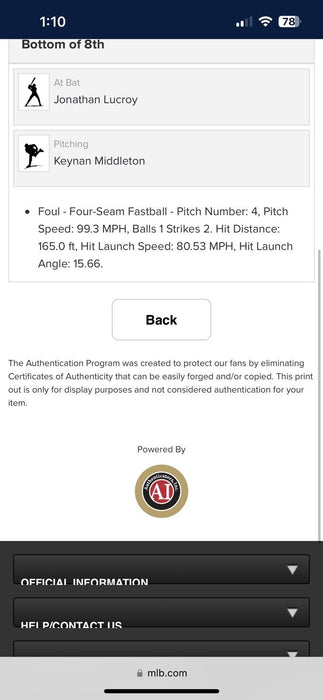 Shohei Ohtani MLB Debut March 29, 2018  Game Used Baseball MLB Authentic