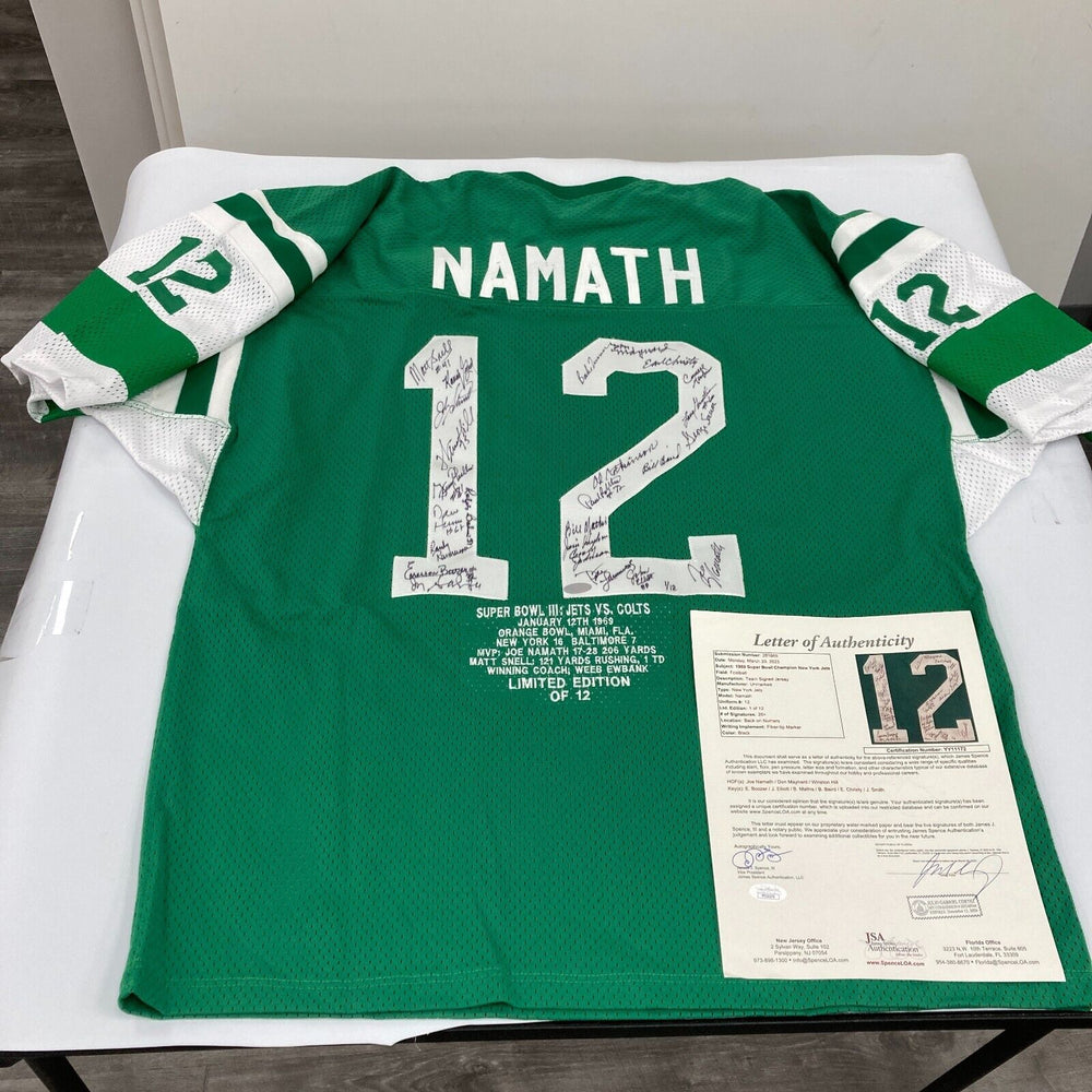 1969 New York Jets Super Bowl Champs Team Signed Jersey Joe Namath JSA COA